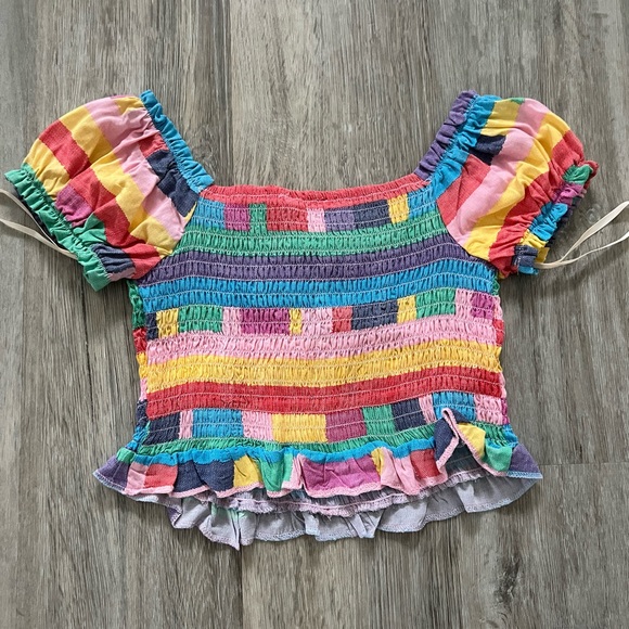 BCBGeneration Playful Stripe Smocked Crop Top - S - Picture 1 of 6